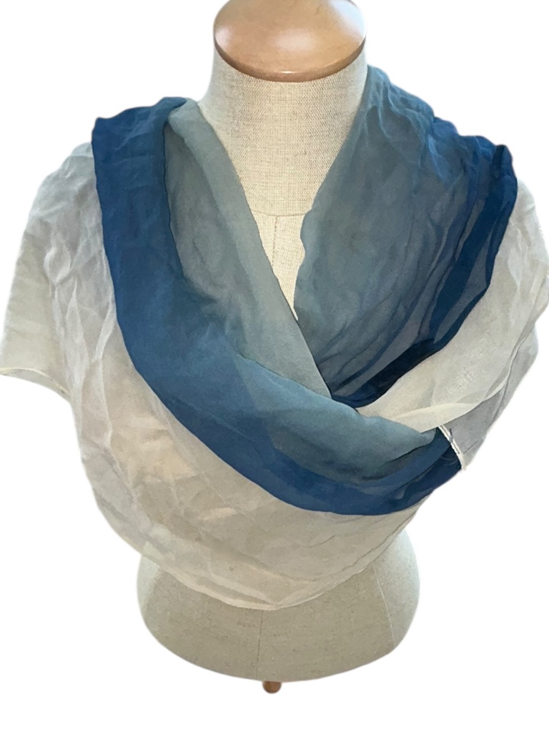 Halston Vintage Indigo Blue Ombre 100 Silk Scarf Shawl